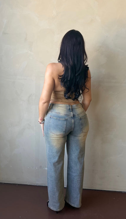 Back view of Vintage Wash Low Rise Wide Leg Jeans