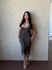 Front view of Mocha Lace Trim Slip Dress — full length