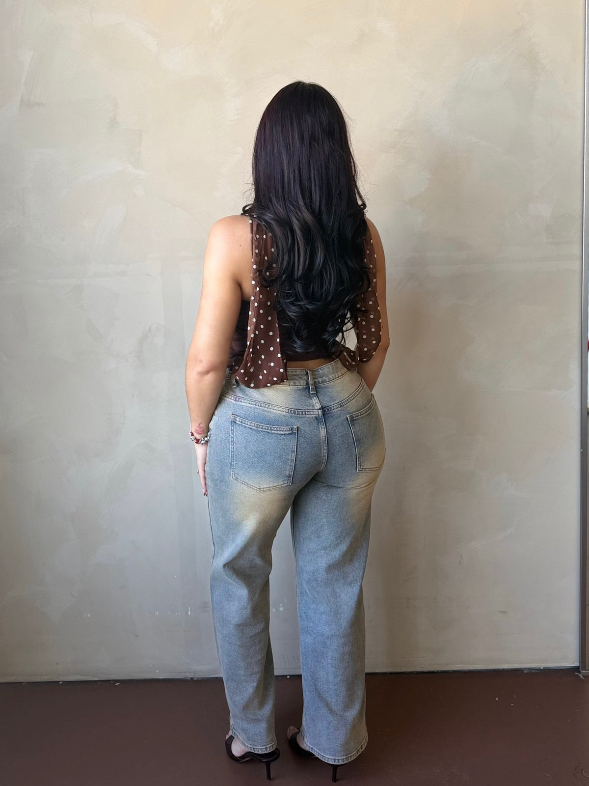 Back view of model wearing Chocolate Brown Stretchy Tube Top